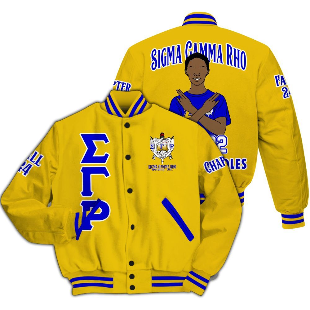 Ireishprint Sigma Gamma Rho Custom Chapter Varsity Jacket, Personalized Gold Jacket Sigma Gamma Rho 1922 Sorority Jacket