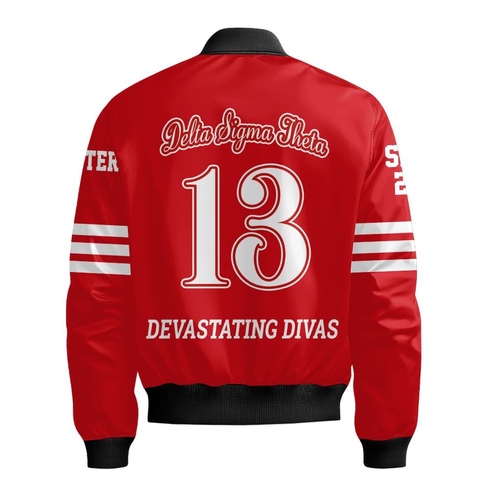 Ireishprint Delta Sigma Theta Custom Chapter Cardigan, Delta Sigma Theta Line Sleeve Crimson Red Cardigan 1913 Sorority Bomber Jacket