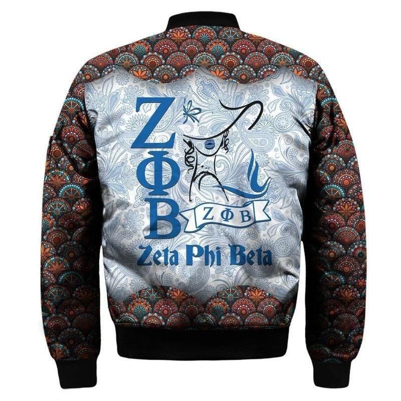 Zeta Phi Beta Mandala Girl Sleeve Zip Bomber Jacket