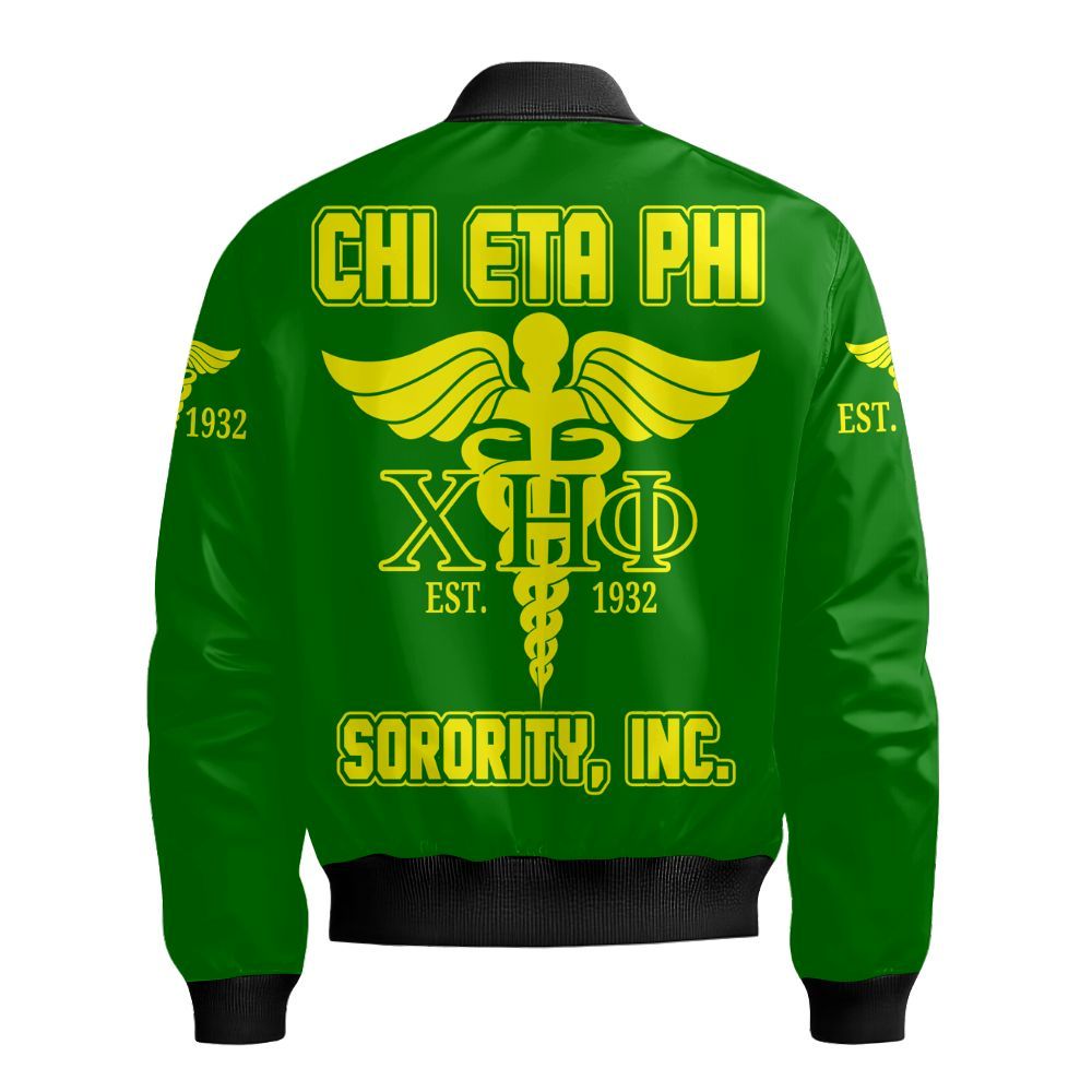 Ireishprint Chi Eta Phi Off Shoulder Sweatshirt, Caduceus Pea Green Off Shoulder Sweatshirt Chi Eta Phi Sorority Bomber Jacket