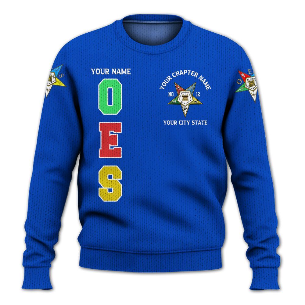 Ireishprint OES Custom Custom Legacy Shirt, Customize Color Block Blue Order Of The Eastern Star OES Sorority Knitted Sweater