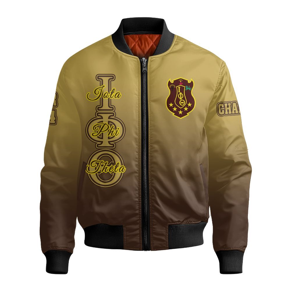 Ireishprint Iota Phi Theta Custom Chapter Shirt, Personalized Gradient Gilded Gold Shirt Iota Phi Theta Fraternity Bomber Jacket