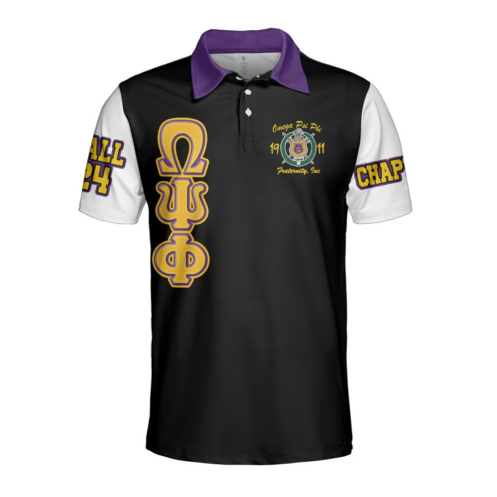 Ireishprint ΩΨΦ Custom Chapter Polo Shirt, Personalized Retro Style White Sleeves Shirt ΩΨΦ Fraternity Polo Shirt
