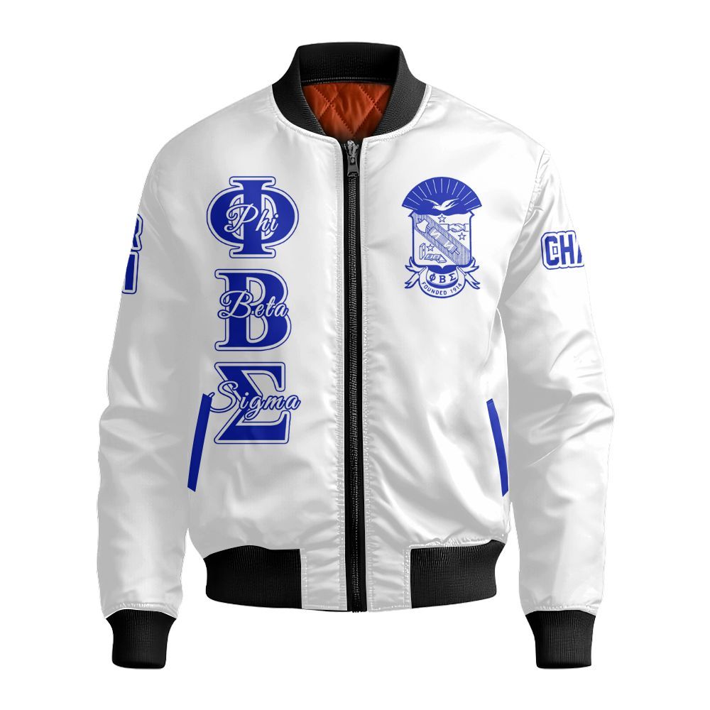 Ireishprint ΦΒΣ Custom Chapter Shirt, Personalized White Royal Blue Shirt ΦΒΣ Fraternity Bomber Jacket