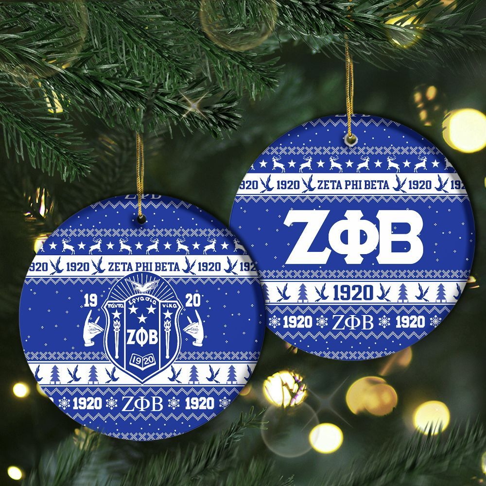 Ireishprint Zeta Phi Beta Ceramic Ornament, Blue 1920 Sorority Ceramic Xmas Inspired Pattern Ornament