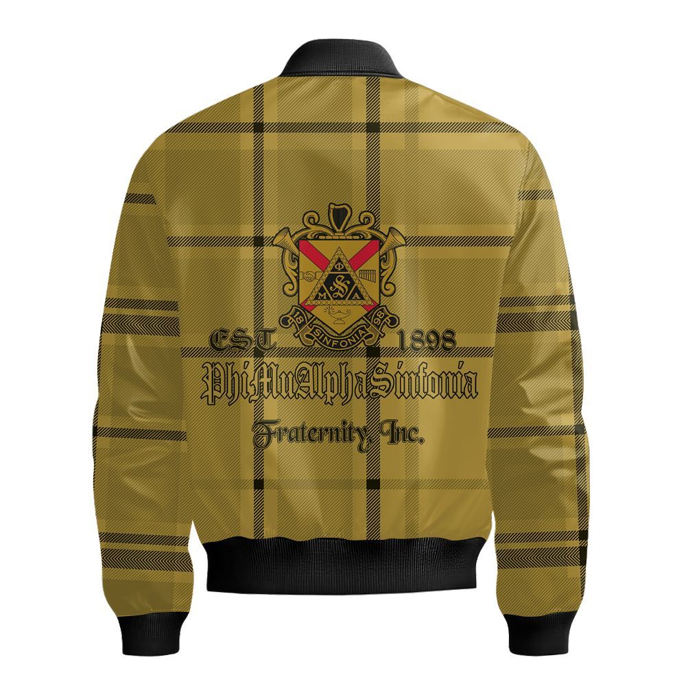 Ireishprint Phi Mu Alpha Sinfonia Bomber Jacket, Gold Phi Mu Alpha Sinfonia Fraternity Bomber Jacket