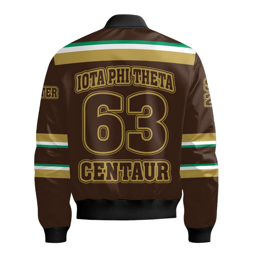 Ireishprint Iota Phi Theta Custom Chapter Varsity Jacket, Personalized Gilded Gold Charcoal Brown Varsity Jacket Iota Phi Theta Fraternity Bomber Jacket