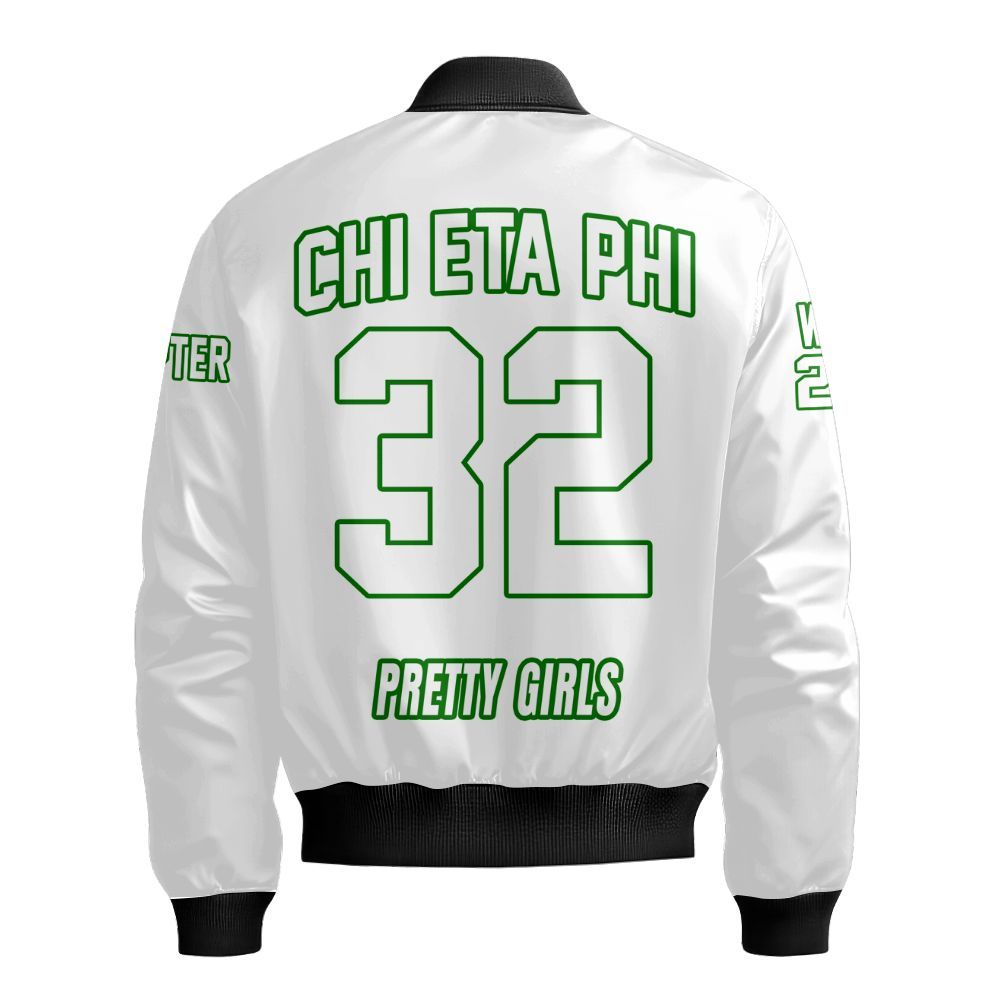 Ireishprint Chi Eta Phi Custom Chapter Varsity Jacket, Personalized White Varsity Jacket Chi Eta Phi Sorority Bomber Jacket