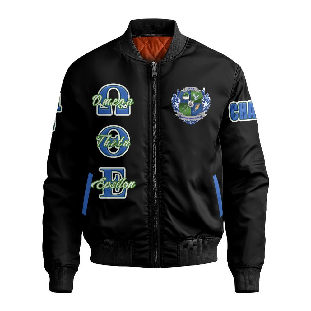 Ireishprint Omega Theta Epsilon Custom Chapter Varsity Jacket, Omega Theta Epsilon Fraternity Black Custom Jacket Since 2024 Fraternity Bomber Jacket