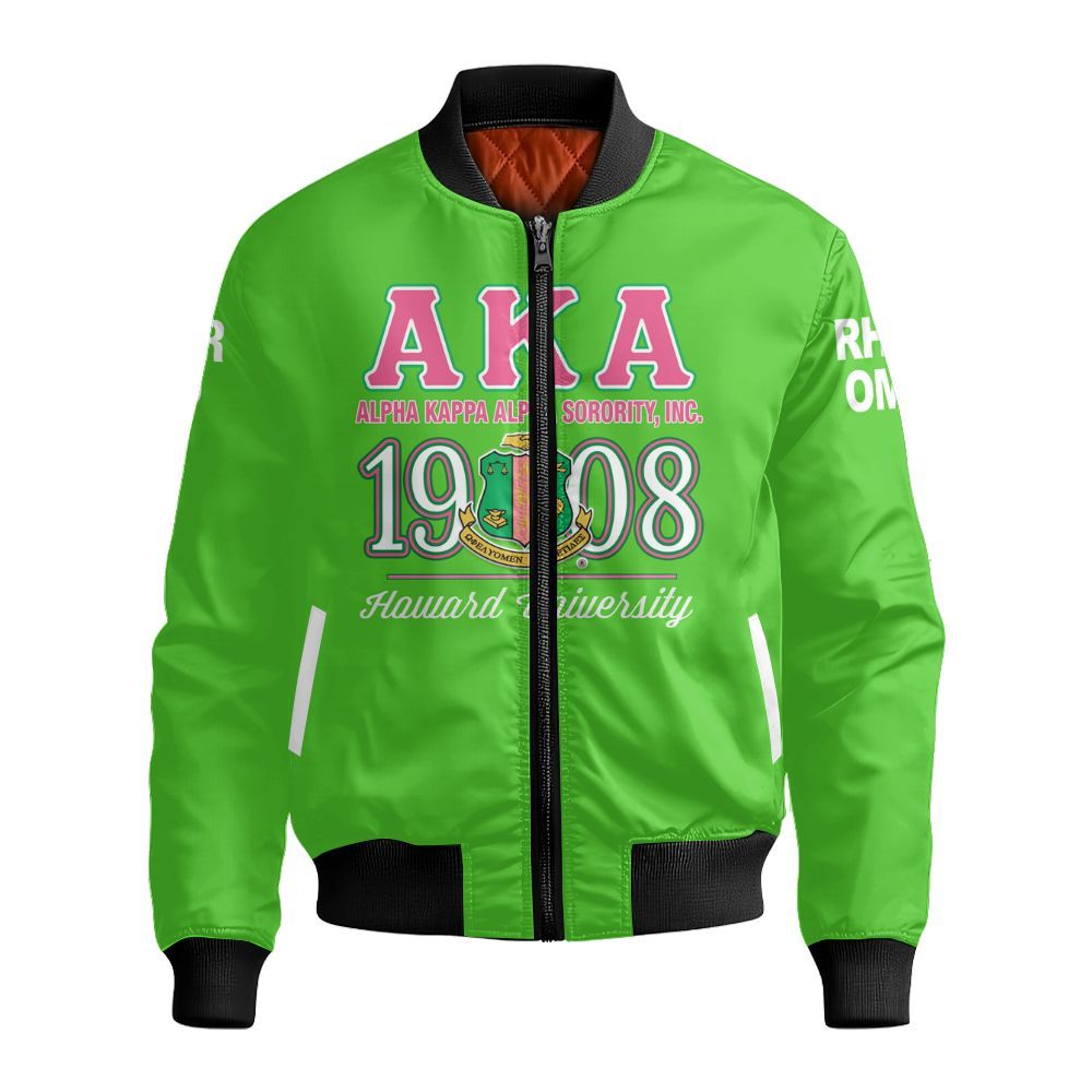 Ireishprint A.K.A Custom Probate Line Crop Shirt, Personalized Salmon Pink And Apple Green 1908 Sorority Bomber Jacket