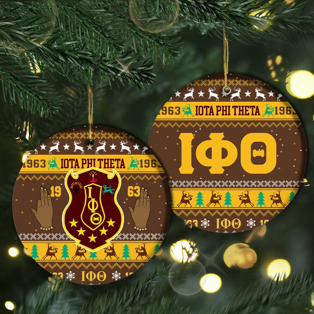 Ireishprint Iota Phi Theta Ceramic Ornament, Xmas Inspired Pattern Charcoal Brown 1963 Fraternity Ornament