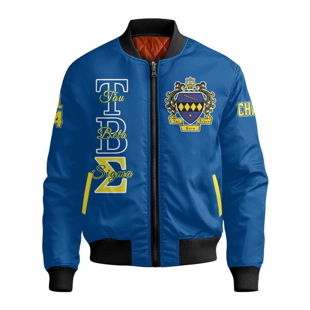 Ireishprint Tau Beta Sigma Custom Chapter Varsity Jacket, Personalized Blue Yellow Varsity Jacket Tau Beta Sigma Sorority Bomber Jacket