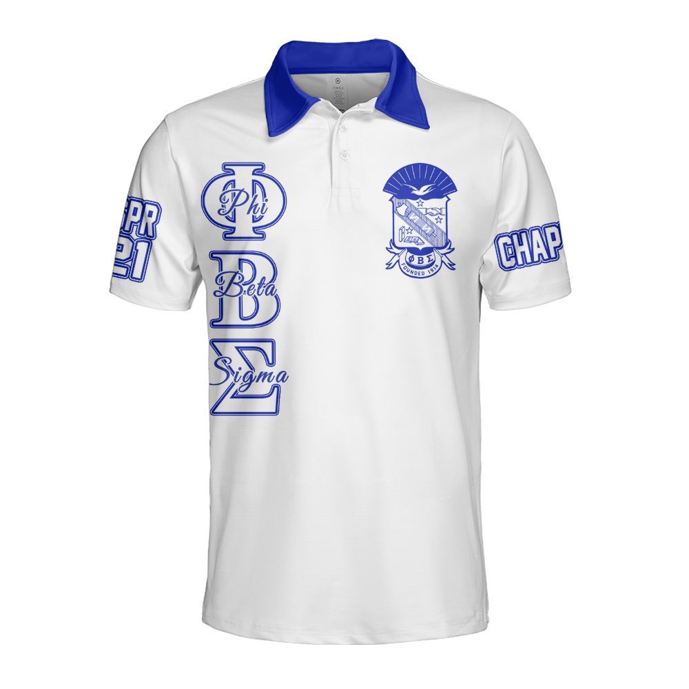 Ireishprint ΦΒΣ Custom Chapter Polo Shirt, Personalized White Polo Shirt 1914 Fraternity Polo Shirt