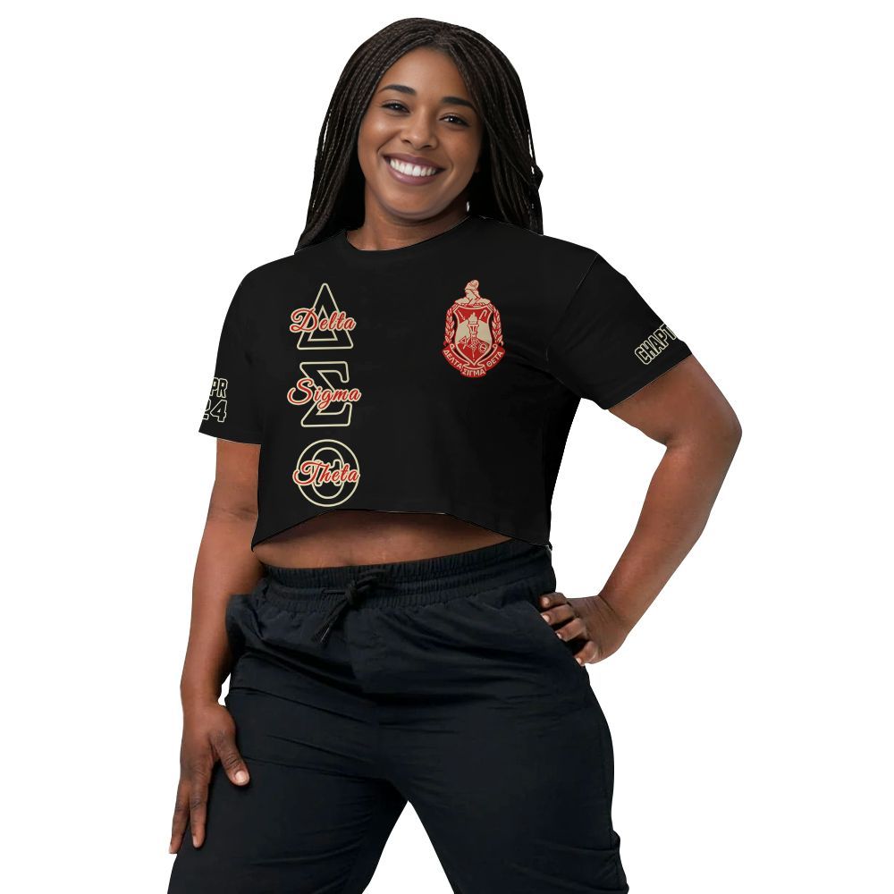 Ireishprint Delta Sigma Theta Custom Chapter Crop Shirt, Personalized Black Cream Delta Sigma Theta Sorority Crop Top 3D