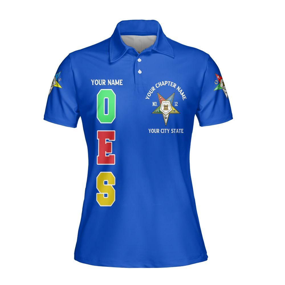 Ireishprint OES Custom Custom Legacy Polo Shirt, Customize Color Block Blue Order Of The Eastern Star OES Sorority Polo Shirt