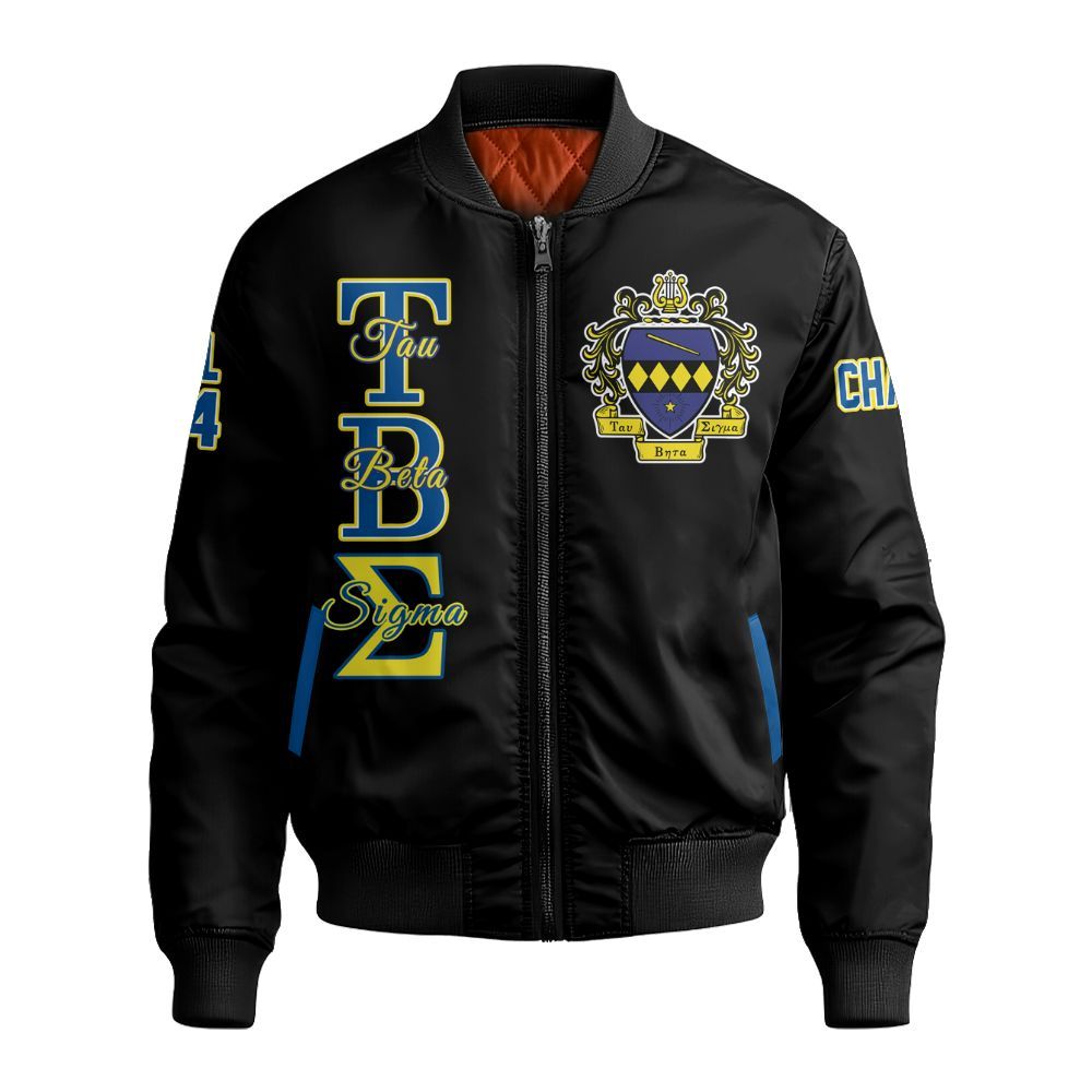 Ireishprint Tau Beta Sigma Custom Line Crossing Jacket, Personalized Tau Beta Sigma Black Line Jacket Sorority Bomber Jacket