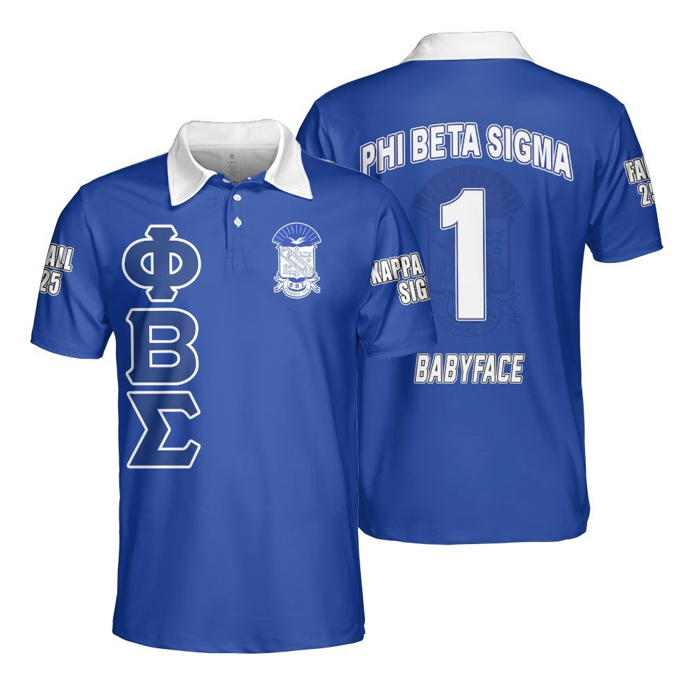 Ireishprint ΦΒΣ Custom Chapter Polo Shirt, Personalized Royal Blue Sigma 1914 Fraternity Polo Shirt