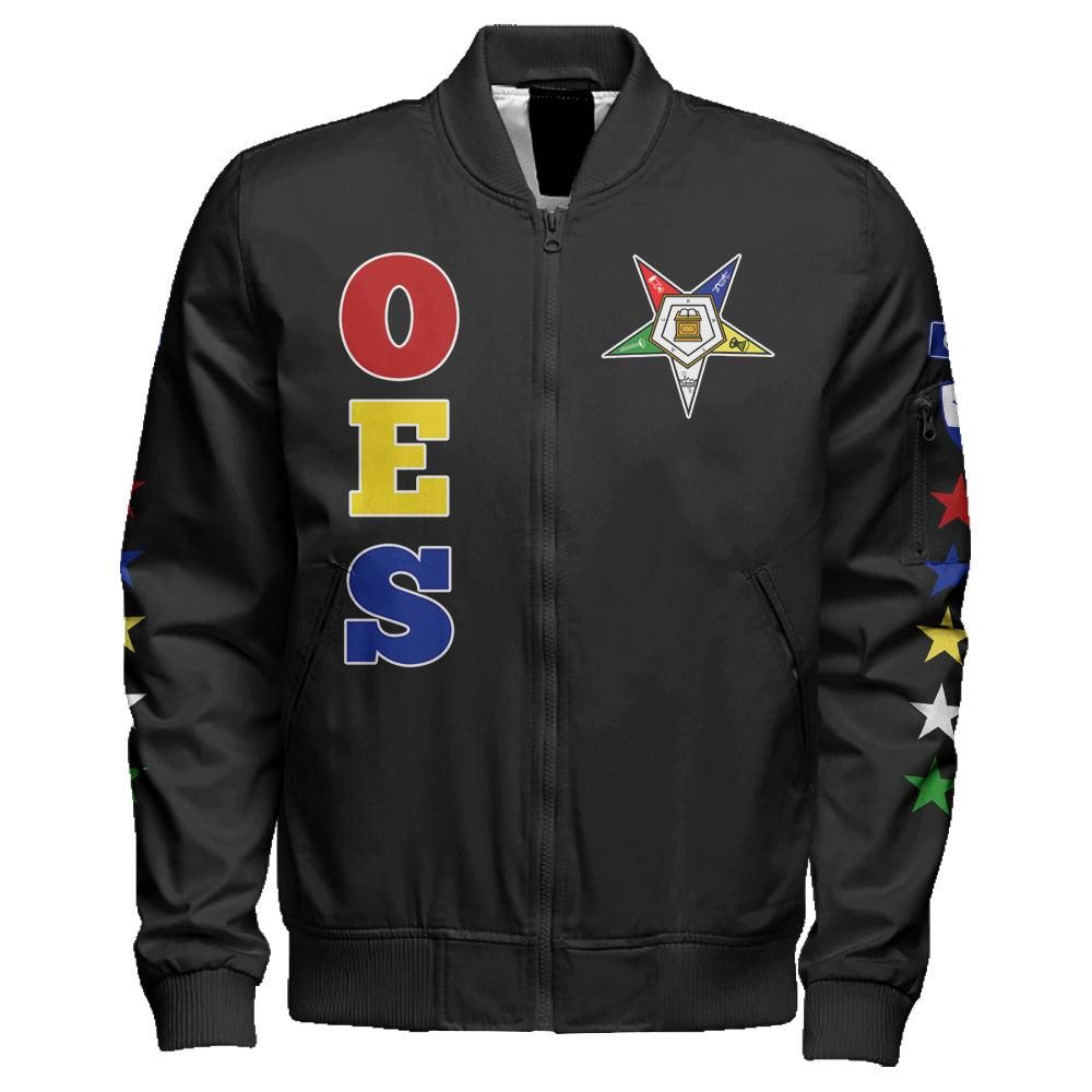 Order Of The Eastern Star Letter Black Sleeve Zip Bomber Jacket T09