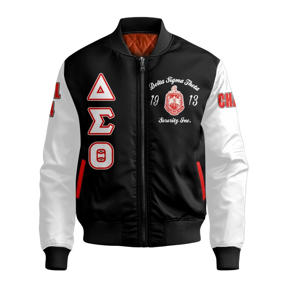 Ireishprint Delta Sigma Theta Custom Chapter Stitched Jacket, Sisterhood Delta Sigma Theta Sorority Embroidered Bomber Jacket