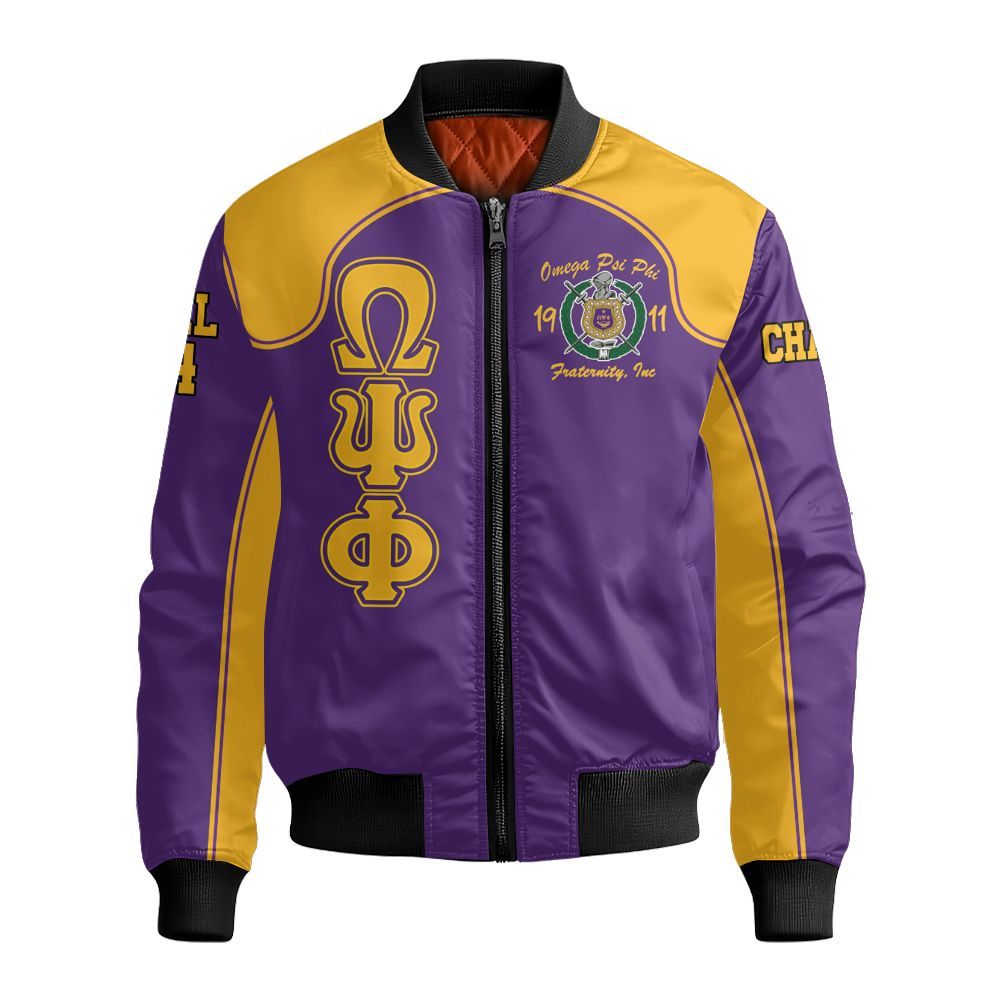 Ireishprint ΩΨΦ Custom Chapter Polo Shirt, Personalized Racing Style White Sleeves Shirt 1911 ΩΨΦ Fraternity Bomber Jacket