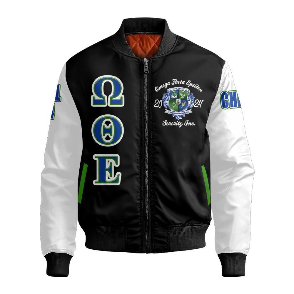 Ireishprint Omega Theta Epsilon Custom Chapter Varsity Jacket, Omega Theta Epsilon Sorority Custom Varsity Jacket Since 2024 Sorority Bomber Jacket