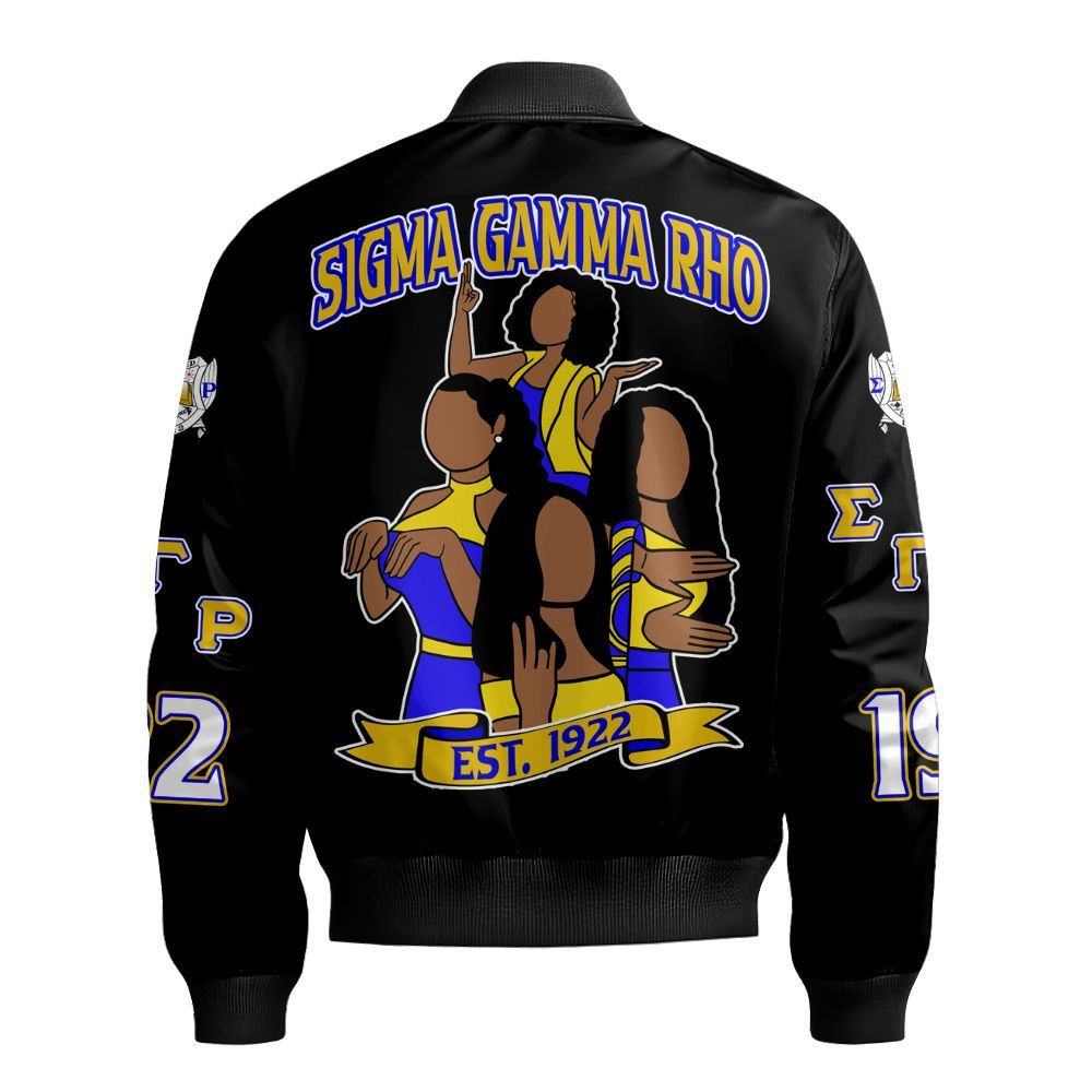 Ireishprint Sigma Gamma Rho Bomber Jacket, Sisterhood Crew Black Bomber Jacket Sigma Gamma Rho Sorority Bomber Jacket