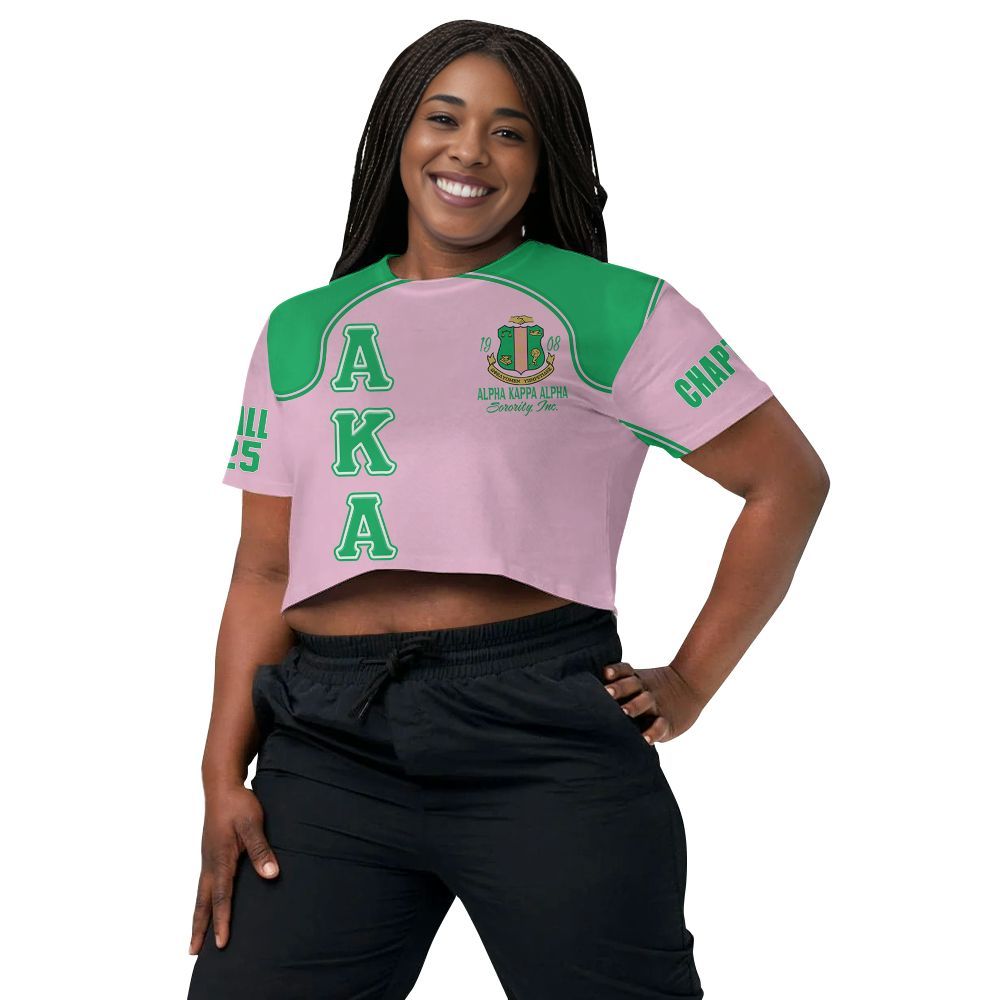 Ireishprint A.K.A Custom Chapter Crop Shirt, Salmon Pink And Apple Green Racing Style Sorority Crop Top
