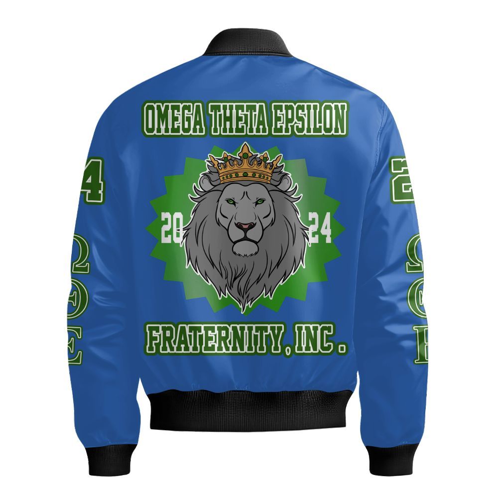 Ireishprint Omega Theta Epsilon Varsity Jacket, Lion King Blue Varsity Jacket Omega Theta Epsilon Fraternity Bomber Jacket