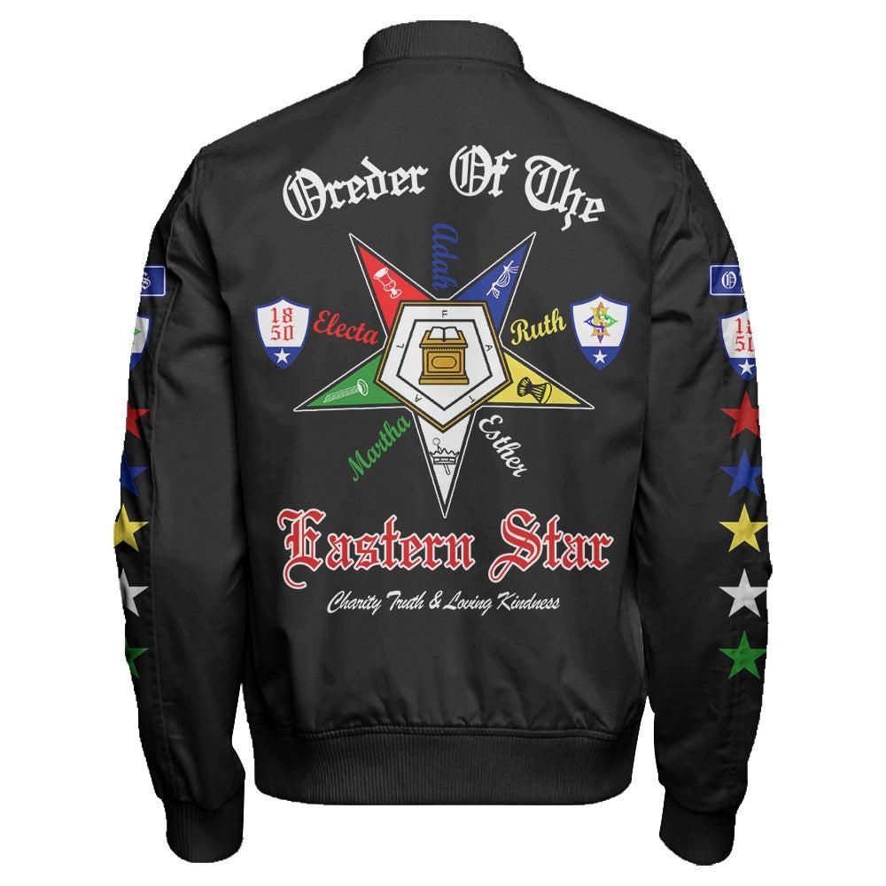 Order Of The Eastern Star Letter Black Sleeve Zip Bomber Jacket T09