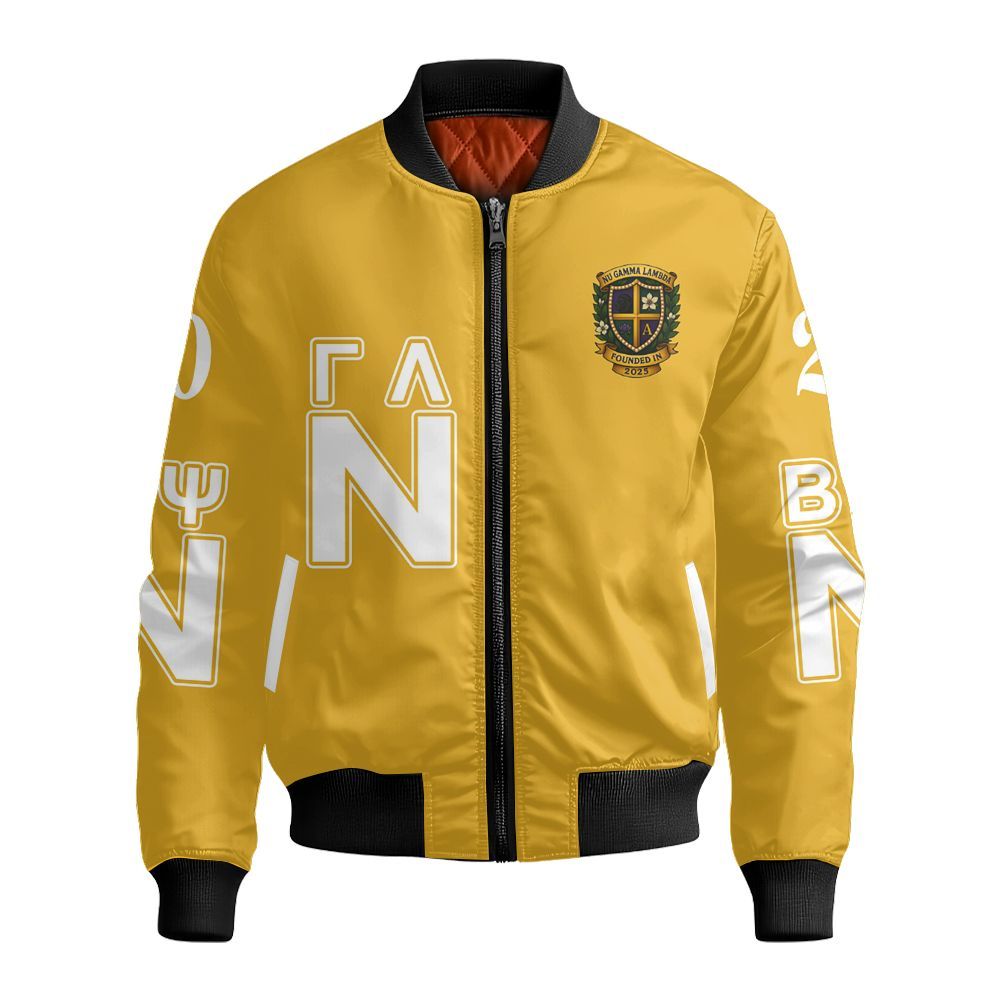 Ireishprint Nu Gamma Lambda Custom Chapter Cardigan, Personalized Yellow Nu Gamma Lambda Sorority Bomber Jacket