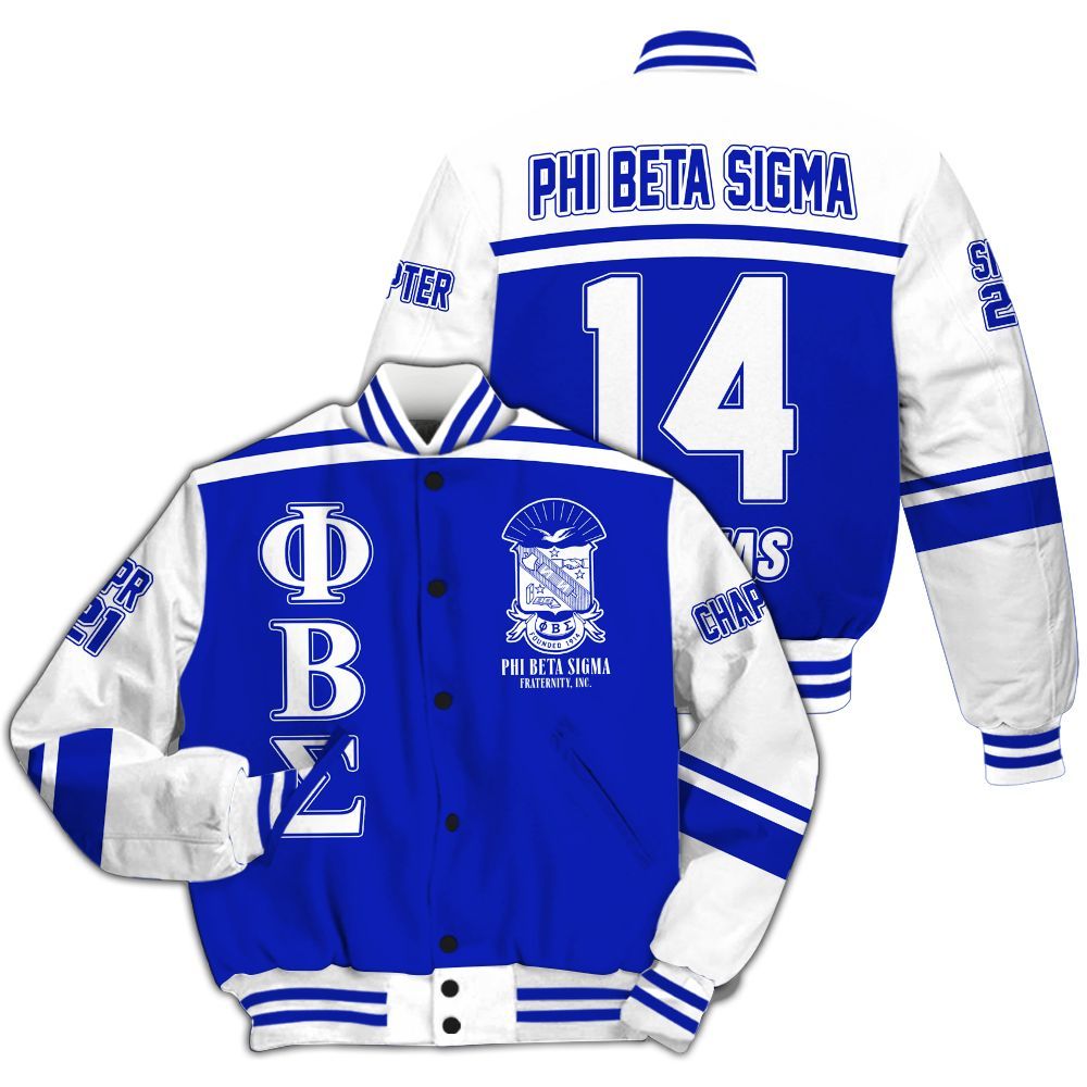 Ireishprint ΦΒΣ Custom Chapter Varsity Jacket, Personalized White Sleeves Royal Blue Jacket 1914 Fraternity Jacket