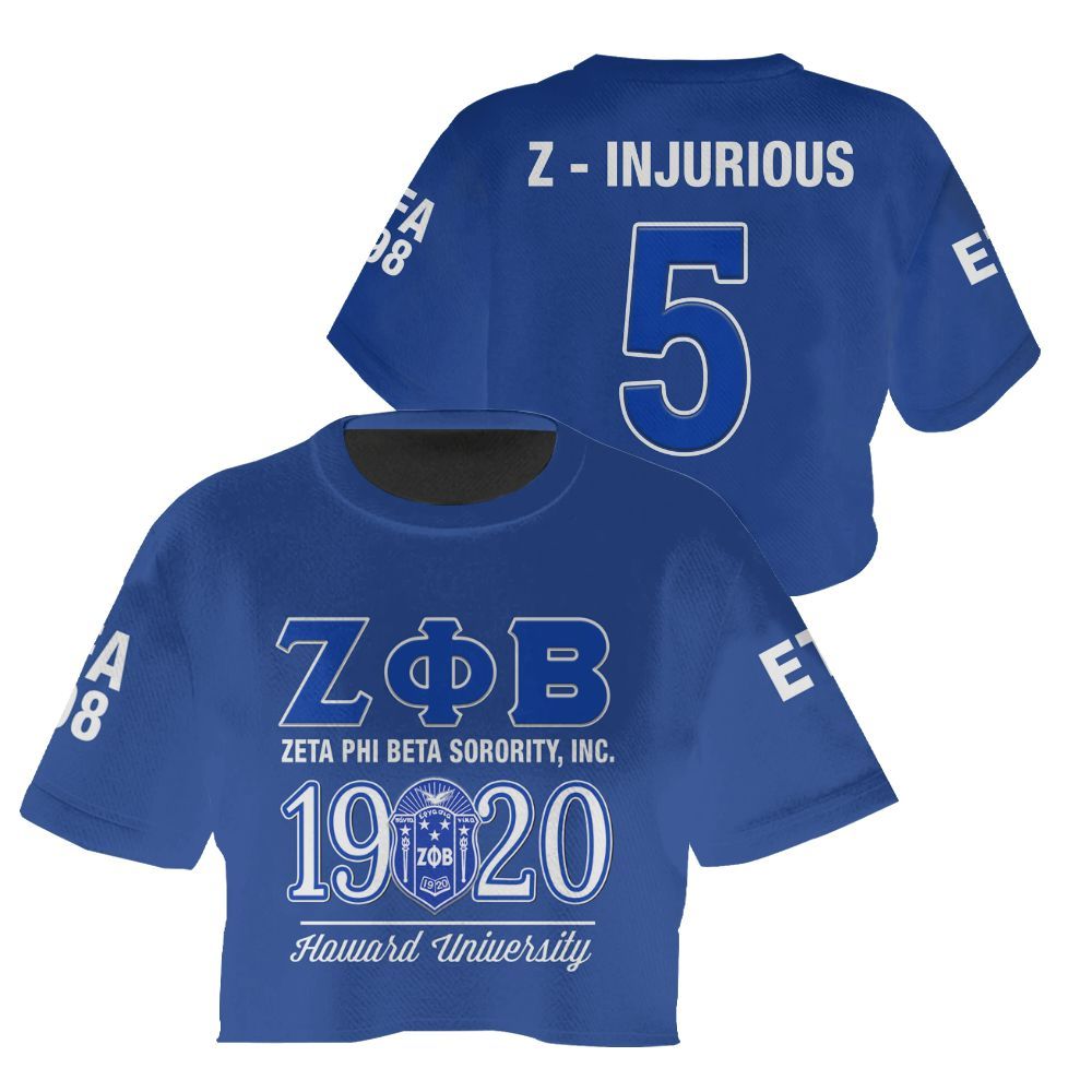 Ireishprint Zeta Phi Beta Custom Probate Line Crop Shirt, Personalized Z-Phi-B Blue Lettered 1920 Sorority Crop Top 3D