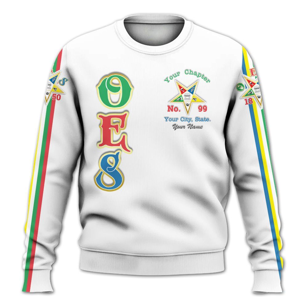 Ireishprint OES Custom Legacy Shirt, White Multicolor Line Emblem Order Of The Eastern Star OES Sweatshirt