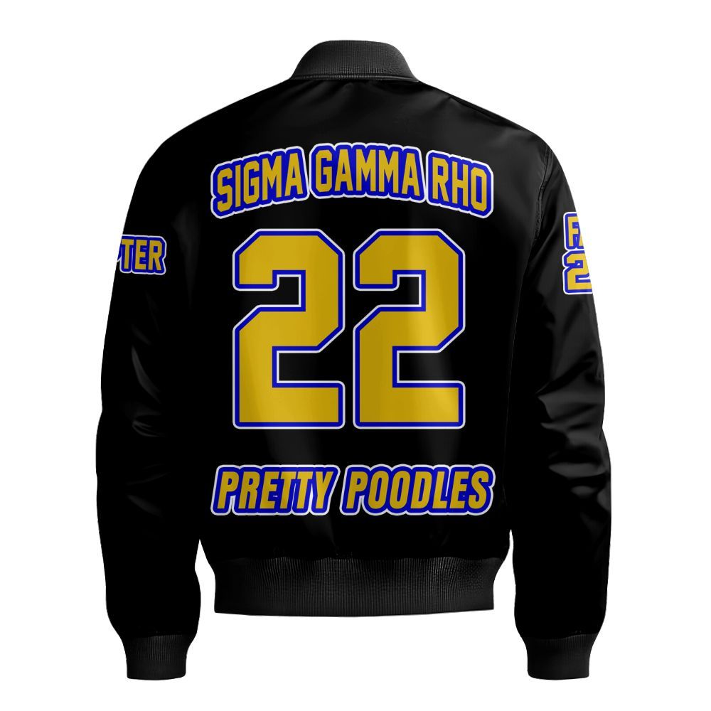 Ireishprint Sigma Gamma Rho Custom Chapter Stitched Jacket, Personalized Black Sigma Gamma Rho Sorority Embroidered Bomber Jacket