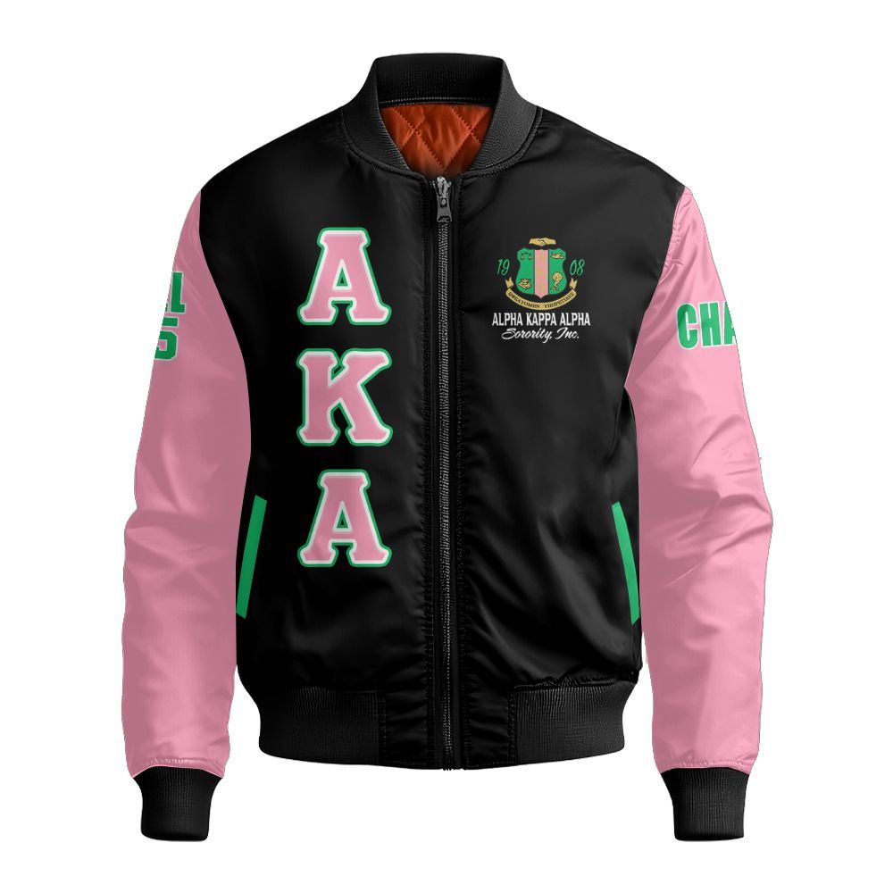 Ireishprint A.K.A Custom Chapter Varsity Jacket, Personalized Pink And Apple Green Duo 1908 Sorority Bomber Jacket