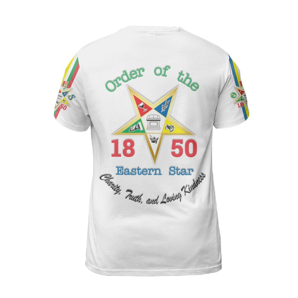 Ireishprint OES Custom Legacy Shirt, White Multicolor Line Emblem Order Of The Eastern Star OES Shirt