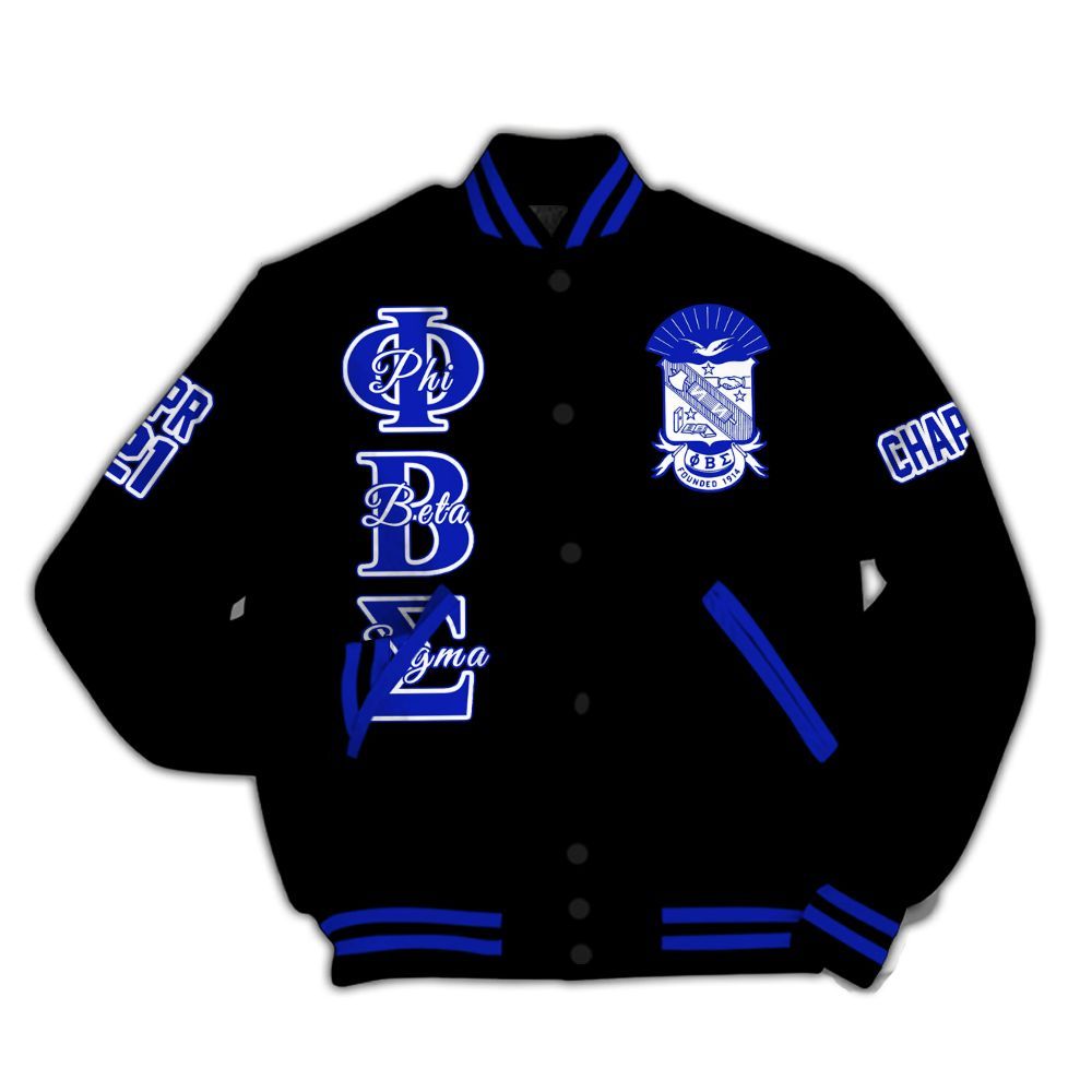 Ireishprint ΦΒΣ Custom Chapter Varsity Jacket, Personalized Black Royal Blue Jacket 1914 Fraternity Jacket