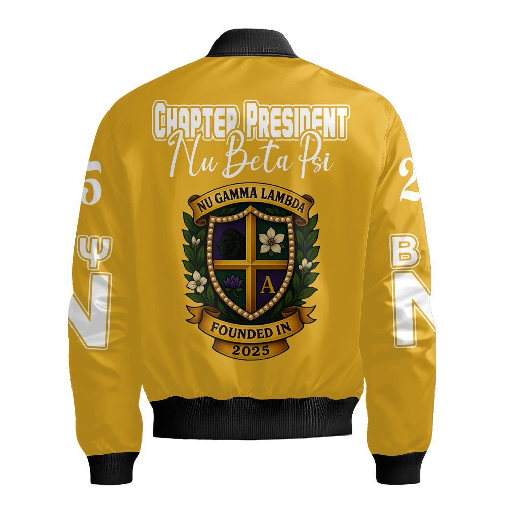 Ireishprint Nu Gamma Lambda Custom Chapter Cardigan, Personalized Yellow Nu Gamma Lambda Sorority Bomber Jacket