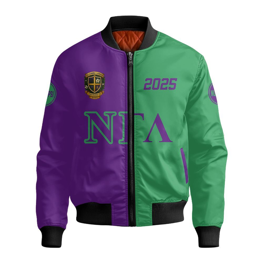 Ireishprint Nu Gamma Lambda Shirt, Kelly Green And Purple Shirt Nu Gamma Lambda Sorority Bomber Jacket