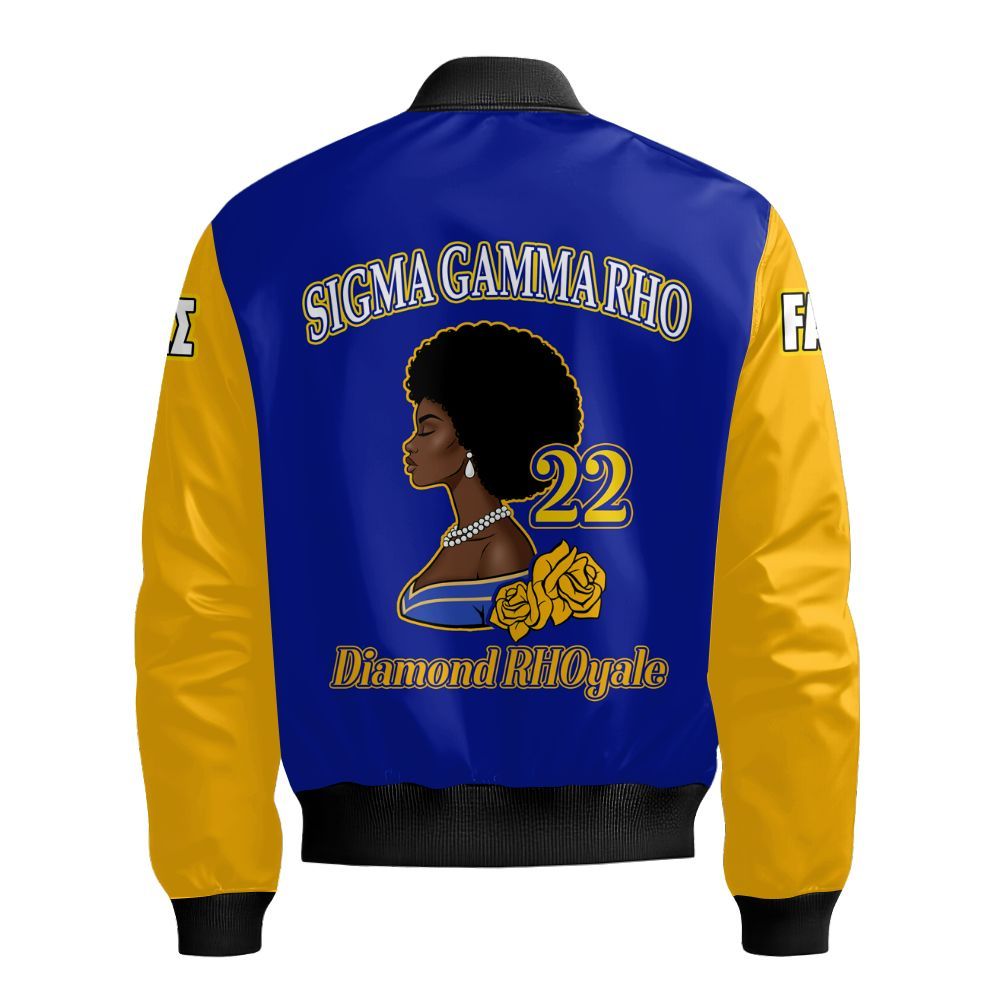 Ireishprint Sigma Gamma Rho Custom Chapter Varsity Jacket, RHoyal Pretty Blue Mix Gold Style 1922 Sorority Bomber Jacket