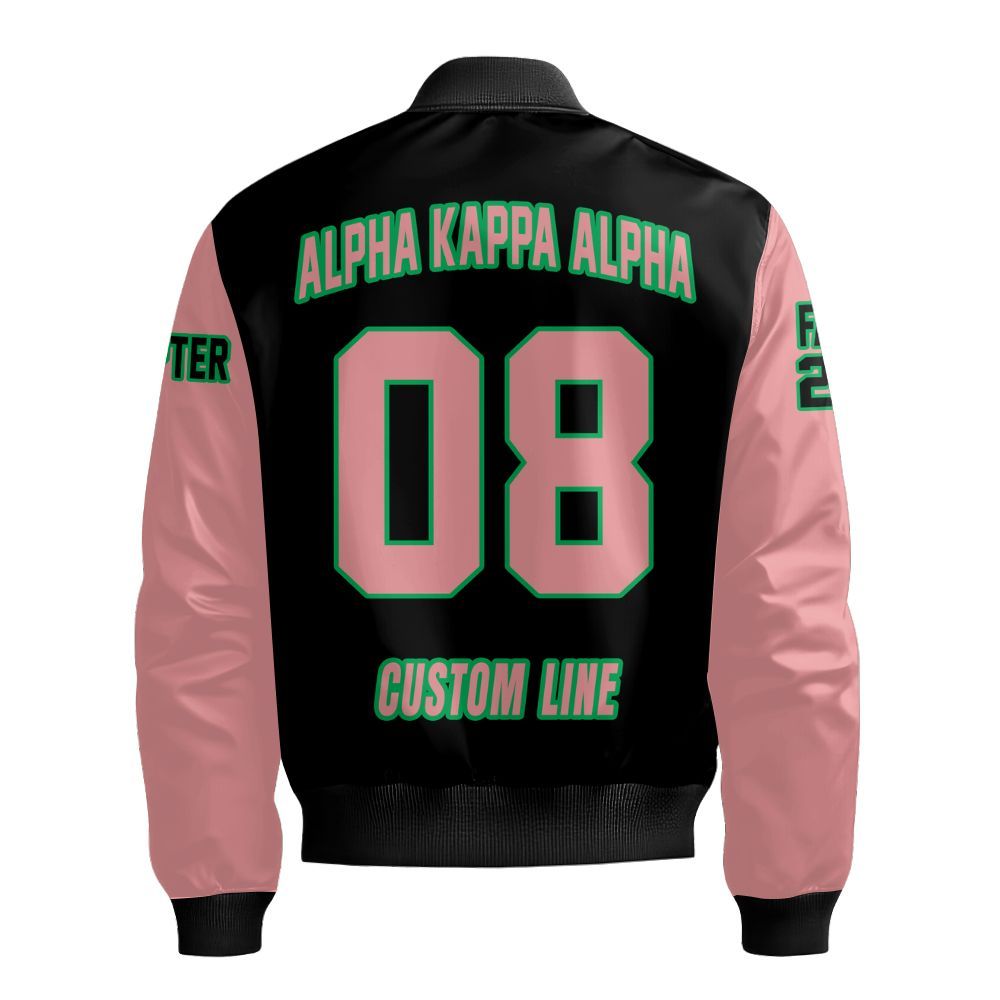 Ireishprint A.K.A Custom Chapter Bomber Jacket, Personalized Black Mix Salmon Pink Sleeve 1908 Sorority Bomber Jacket