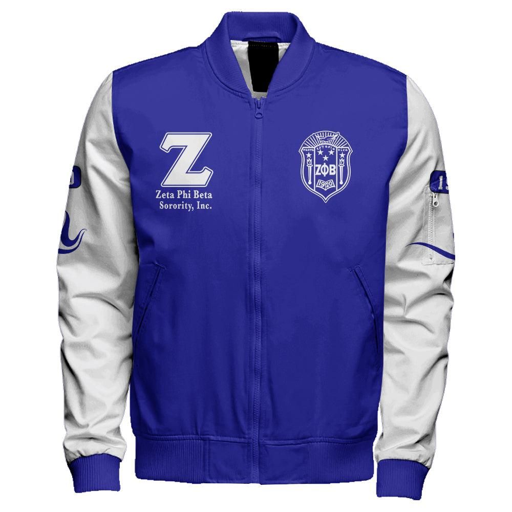 Zeta Phi Beta Varsity Sleeve Zip Bomber Jacket T09