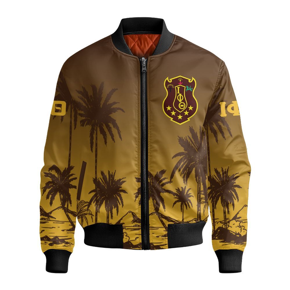 Ireishprint Iota Phi Theta Hawaii Shirt, Palm Tree Gradient Hawaii Shirt Iota Phi Theta Fraternity Bomber Jacket