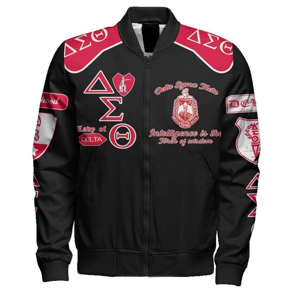 Lady Of Delta Sigma Theta Sorority Sleeve Zip Bomber Jacket