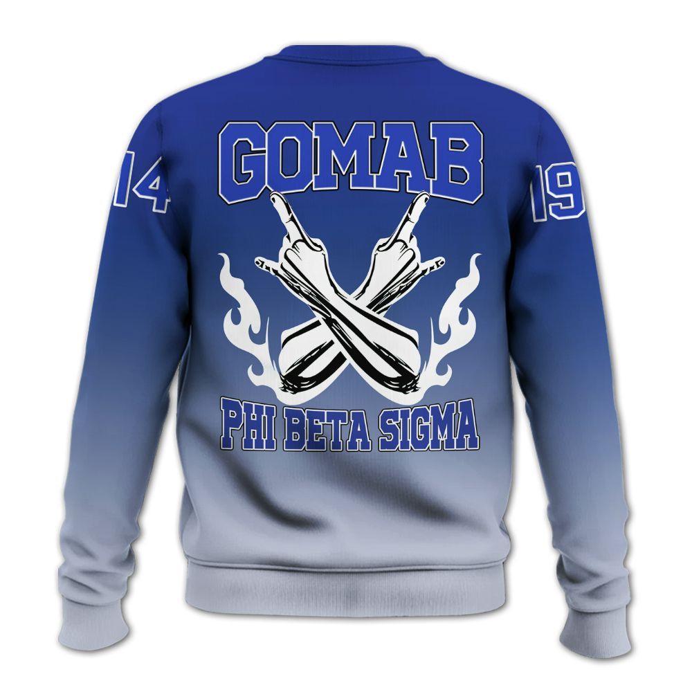 Ireishprint Phi Beta Sigma Shirt, ΦΒΣ Lettered Gradient Royal Blue Style 1914 Fraternity Sweatshirt