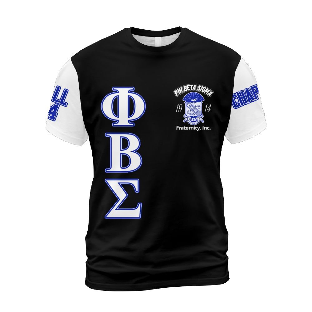 Ireishprint ΦΒΣ Custom Chapter Shirt, Personalized Black White Sleeve 1914 Fraternity Shirt