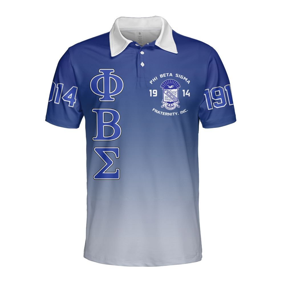 Ireishprint ΦΒΣ Polo Shirt, ΦΒΣ Lettered Gradient Royal Blue Style 1914 Fraternity Polo Shirt