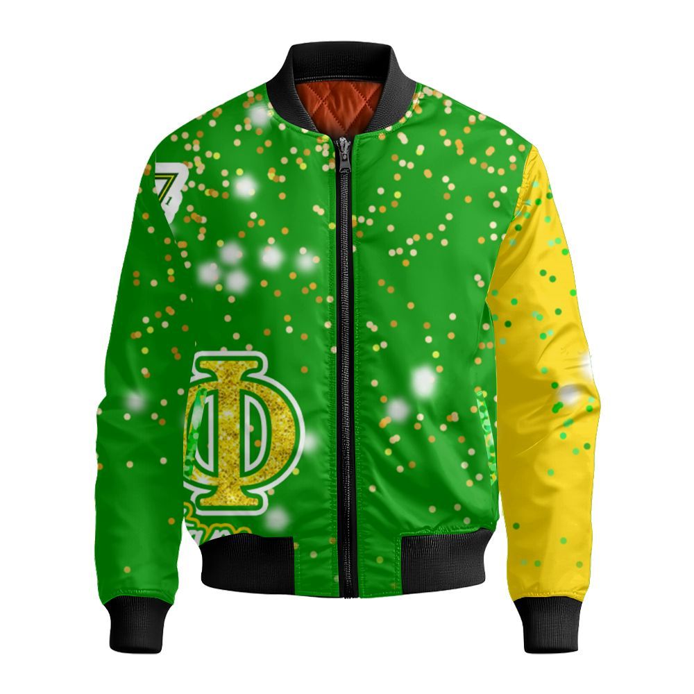 Ireishprint Custom Name Chi Eta Phi Ceramic Ornament, Turtle Green Mix Yellow Glitter Sorority Christmas Ornament Bomber Jacket