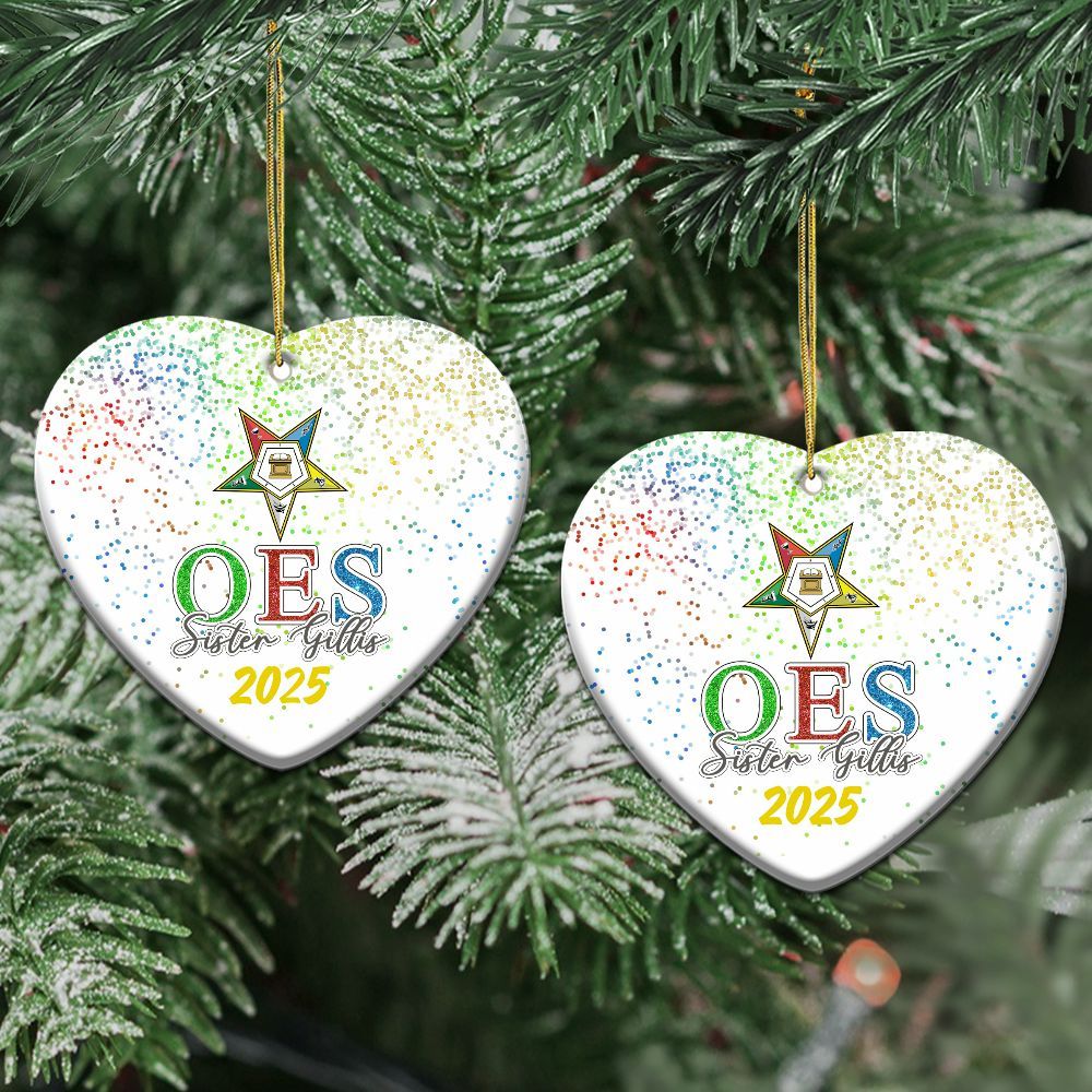 Ireishprint Custom Name OES Ceramic Ornament, Letters Order Of The Eastern Star Multi-Color Glitter Star Xmas Ornament