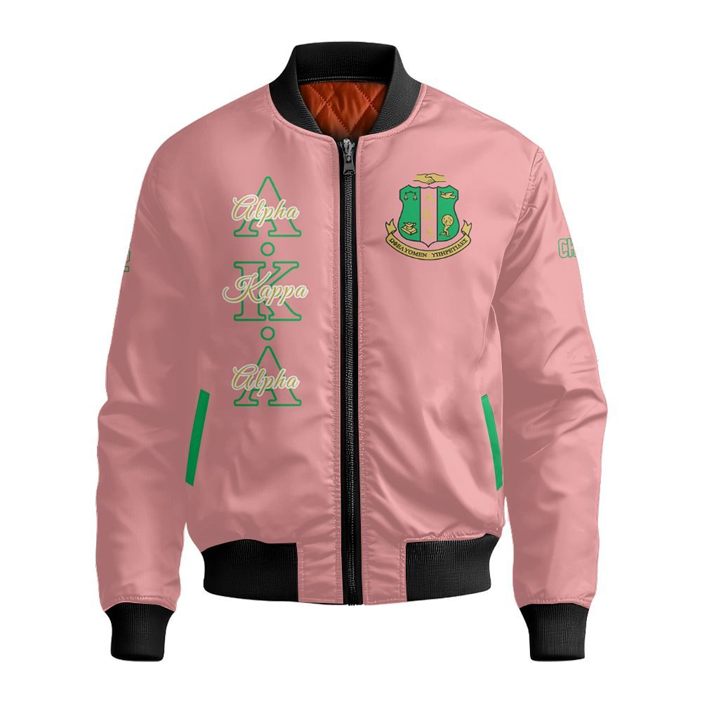 Ireishprint A.K.A Custom Chapter Crop Shirt, Personalized Salmon Pink Sorority Bomber Jacket